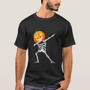 Dabbing Skeleton Pumpkin Halloween Costume Men Wom T-Shirt
