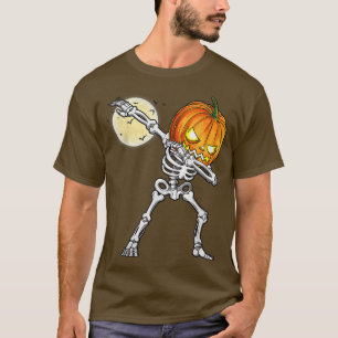 Dabbing Skeleton Pumpkin Head Funny Scary Hallowee T-Shirt