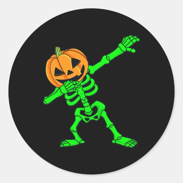 Dabbing Skeleton Pumpkin Head Halloween Dab   Classic Round Sticker (Front)