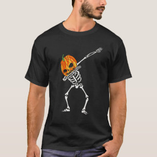 Dabbing Skeleton Pumpkin Head Halloween Dancing T-Shirt
