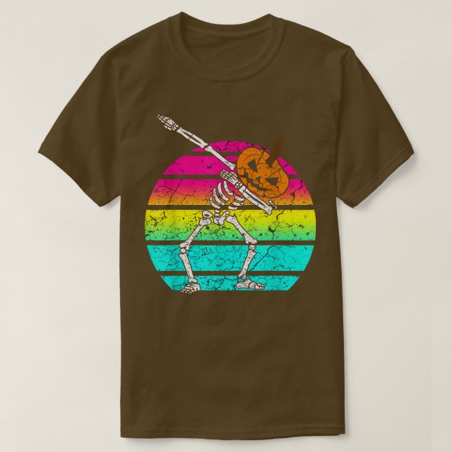 Dabbing Skeleton Pumpkin Head Halloween  T-Shirt (Design Front)