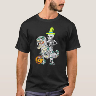 Dabbing Skeleton Pumpkin Skull Riding Mummy Dinosu T-Shirt