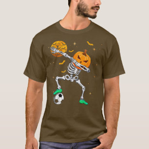 Dabbing Skeleton Pumpkin Soccer Halloween Boys Gir T-Shirt