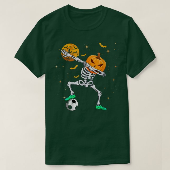 Dabbing Skeleton Pumpkin Soccer Halloween Boys Gir T-Shirt (Design Front)