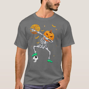 Dabbing Skeleton Pumpkin Soccer Halloween Boys Gir T-Shirt