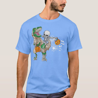 Dabbing Skeleton Riding Mummy Dinosaur T re Hallow T-Shirt