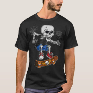 Dabbing Skeleton Skateboard Board Skating Hallowee T-Shirt