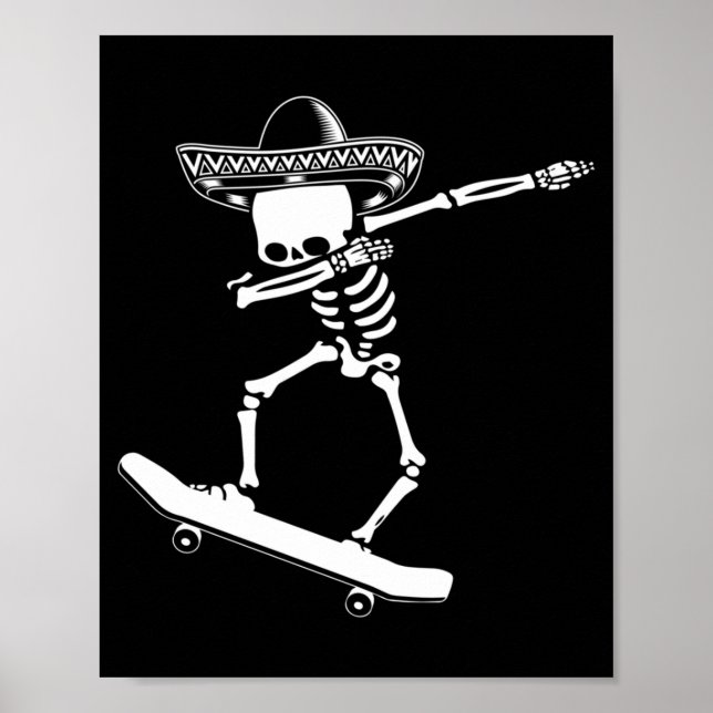 Dabbing Skeleton Skateboard Dia De Los Muertos Poster (Front)