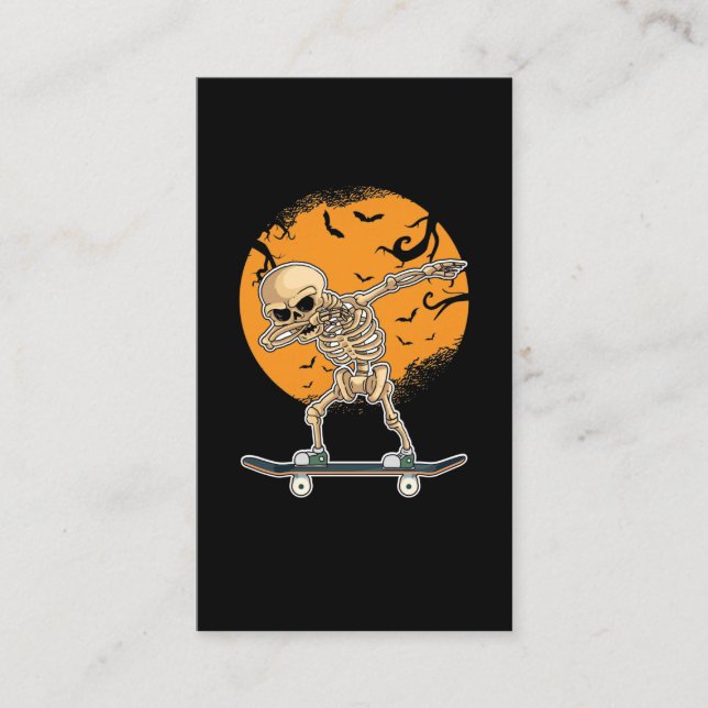 Dabbing Skeleton Skating Boys Halloween Business Card (Front)