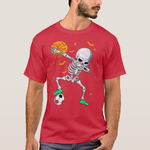 Dabbing Skeleton Soccer Halloween Boys Girls Kids  T-Shirt