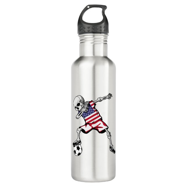 Dabbing Skeleton Soccer Halloween United States 710 Ml Water Bottle (Front)