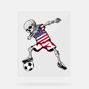 Dabbing Skeleton Soccer Halloween United States Acrylic Sign