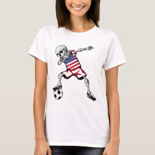 Dabbing Skeleton Soccer Halloween United States T-Shirt