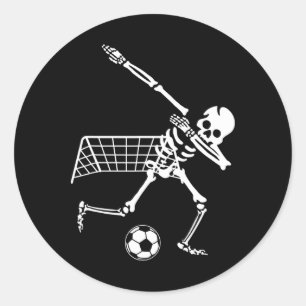 Dabbing Skeleton Soccer Humor Funny Halloween Gift Classic Round Sticker