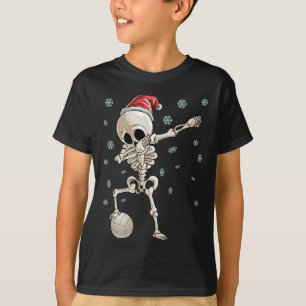Dabbing Skeleton Volleyball Christmas Santa Hat T  T-Shirt