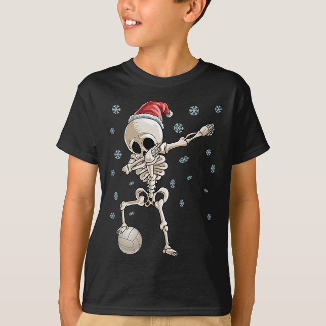 Dabbing Skeleton Volleyball Christmas Santa Hat T  T-Shirt (Front)