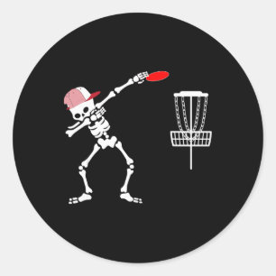 Dabbing Skeleton Wear Hat Disc Golf Player Hallowe Classic Round Sticker
