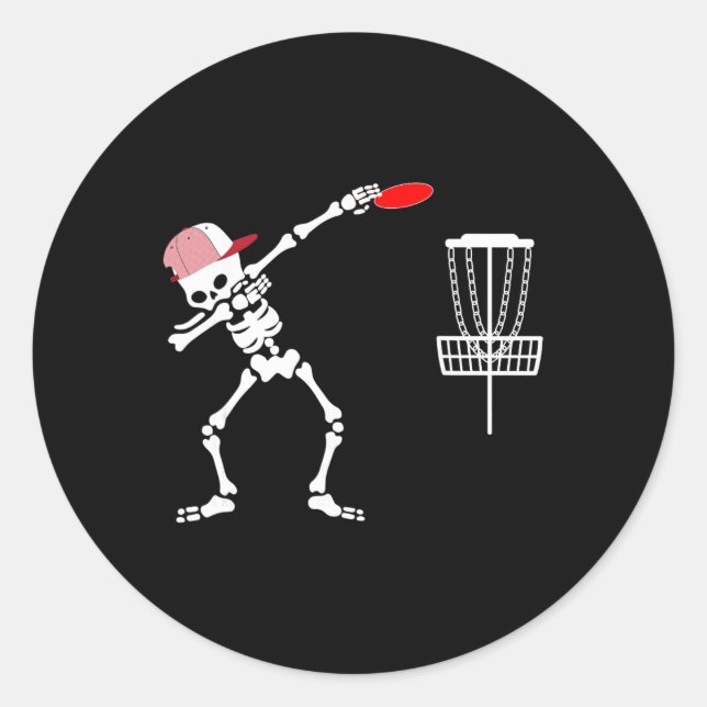 Dabbing Skeleton Wear Hat Disc Golf Player Hallowe Classic Round Sticker (Front)