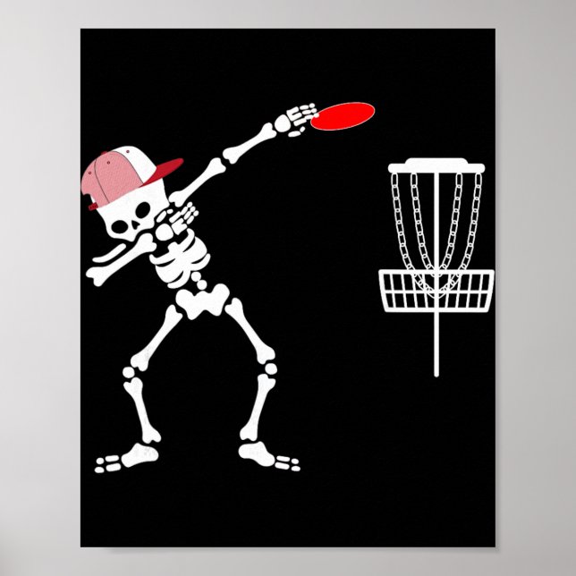 Dabbing Skeleton Wear Hat Disc Golf Player Hallowe Poster (Front)