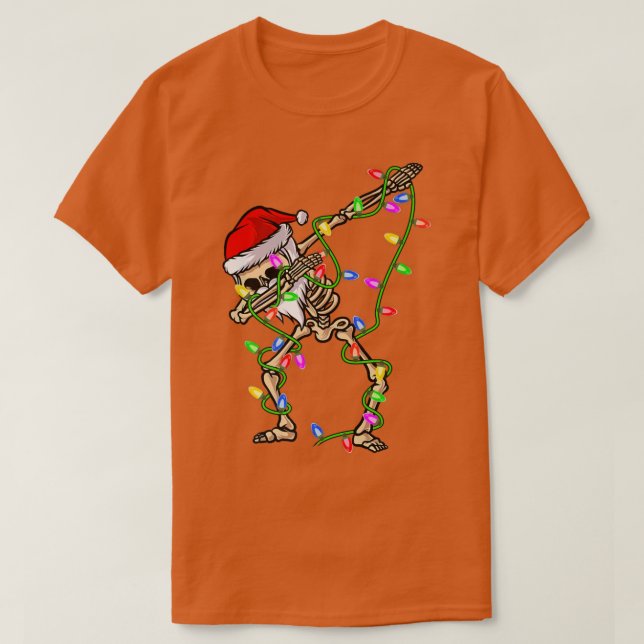 Dabbing Skeleton Xmas Lights Funny Santa Skeleton  T-Shirt (Design Front)