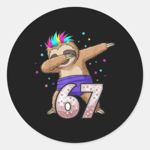 Dabbing Sloth 67 Funny Six Seven Gen Z Slang Meme  Classic Round Sticker