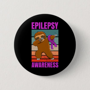 Dabbing Sloth Epilepsy Seizures Awareness Ribbon  6 Cm Round Badge