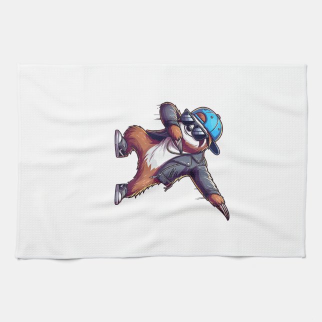 Dabbing Sloth T-Shirt Tea Towel (Horizontal)