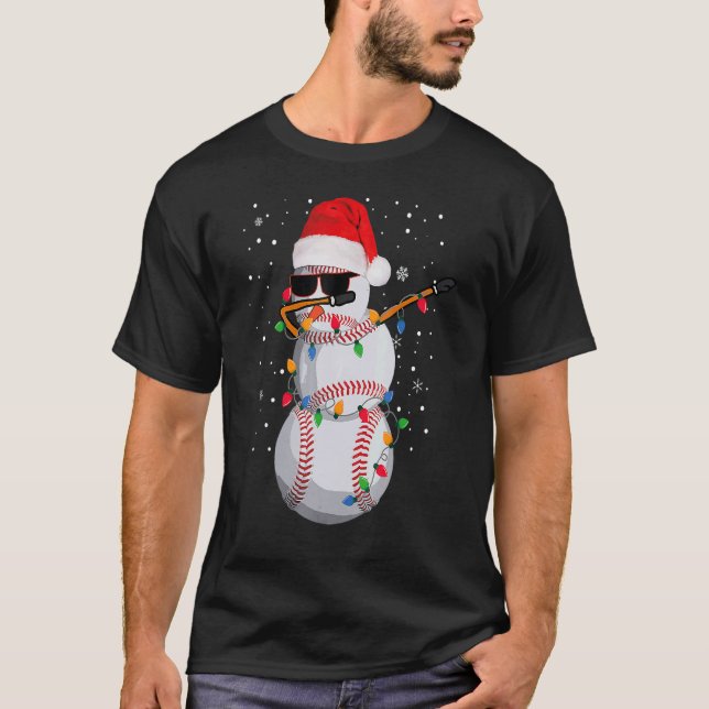 Dabbing Snowman Baseball Ball Santa Christmas Paja T-Shirt (Front)