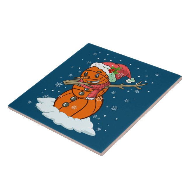 Dabbing Snowman Basketball Ball Tee Christmas Sant Tile (Side)
