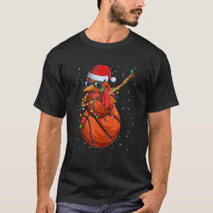 Dabbing Snowman Basketball Lover Santa Hat Christm T-Shirt