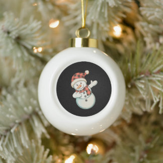 Dabbing Snowman Lumberjack Buffalo Plaid Christmas Ceramic Ball Christmas Ornament