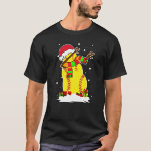 Dabbing Snowman Softball Ball Santa Christmas Paja T-Shirt