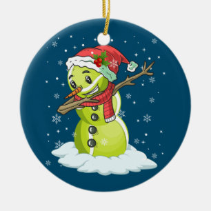Dabbing Snowman Tennis Ball Tee Christmas Xmas Ceramic Tree Decoration
