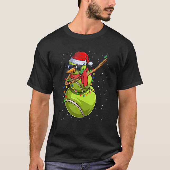 Dabbing Snowman Tennis Lover Santa Hat Christmas P T-Shirt (Front)