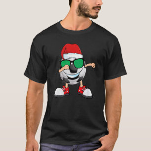 Dabbing Soccer Ball Santa Hat Sunglasses Christma T-Shirt