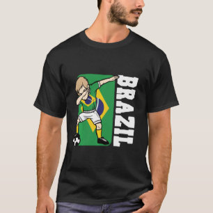 Dabbing Soccer Boy Brazil Jersey Brazilian Flag Fo T-Shirt