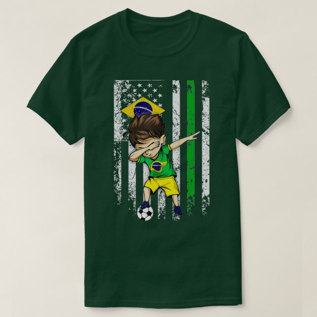 Dabbing Soccer Boy Brazil Jersey  - Brazilian Foot T-Shirt (Design Front)