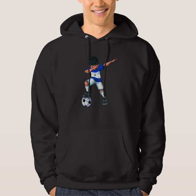 Dabbing Soccer Boy El Salvador Salvadoran Football Hoodie (Front)