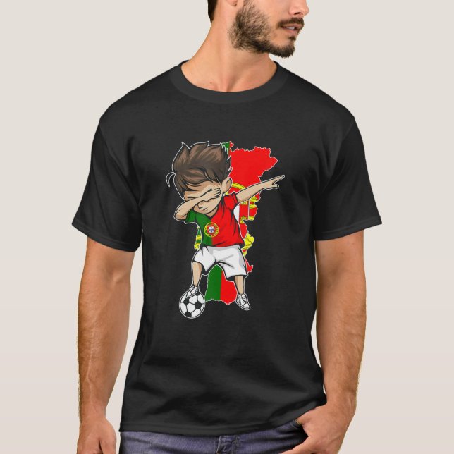 Dabbing Soccer Boy Portugal Jersey - Portugal Map T-Shirt (Front)
