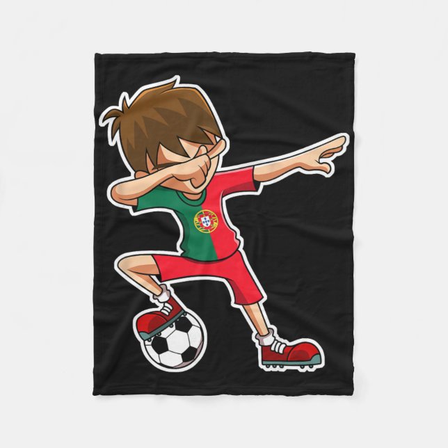 Dabbing Soccer Boy Portugal Jersey Portuguese Kids Fleece Blanket (Front)