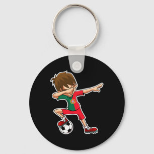 Dabbing Soccer Boy Portugal Jersey Portuguese Kids Key Ring