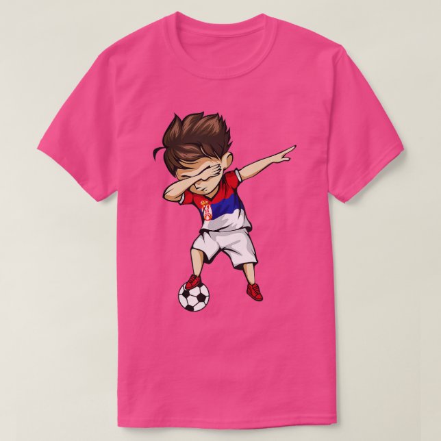 Dabbing Soccer Boy Serbia Jersey Serbian Football T-Shirt (Design Front)