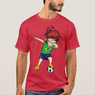 Dabbing Soccer Girl Brazil Jersey - Brazilian Foo T-Shirt