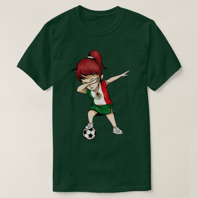 Dabbing Soccer Girl Mexico Jersey  - Mexican Footb T-Shirt (Design Front)