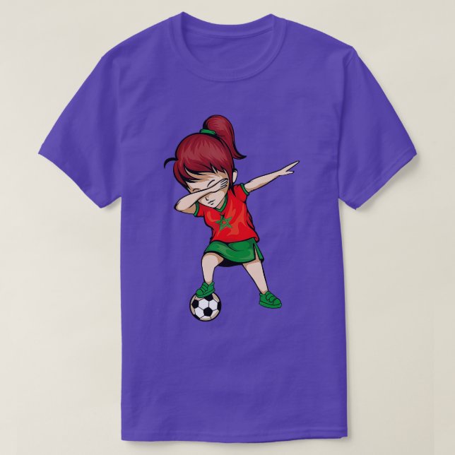 Dabbing Soccer Girl Morocco Jersey Moroccan Footba T-Shirt (Design Front)