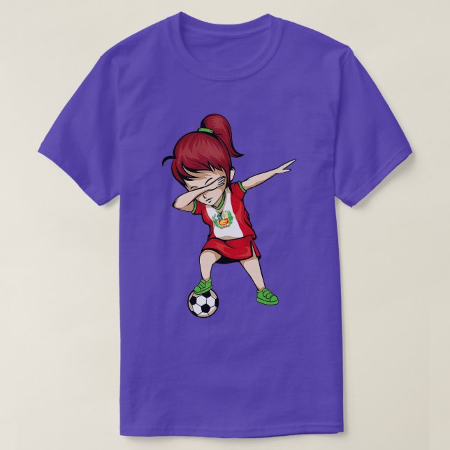 Dabbing Soccer Girl Peru Jersey - Peruvian Footbal T-Shirt (Design Front)