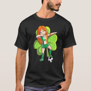Dabbing Soccer Girl St Patricks Day Kids Women Ire T-Shirt