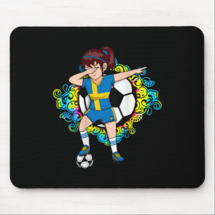 Dabbing Soccer Girl Sweden Fan Jersey Floral Footb Mouse Pad