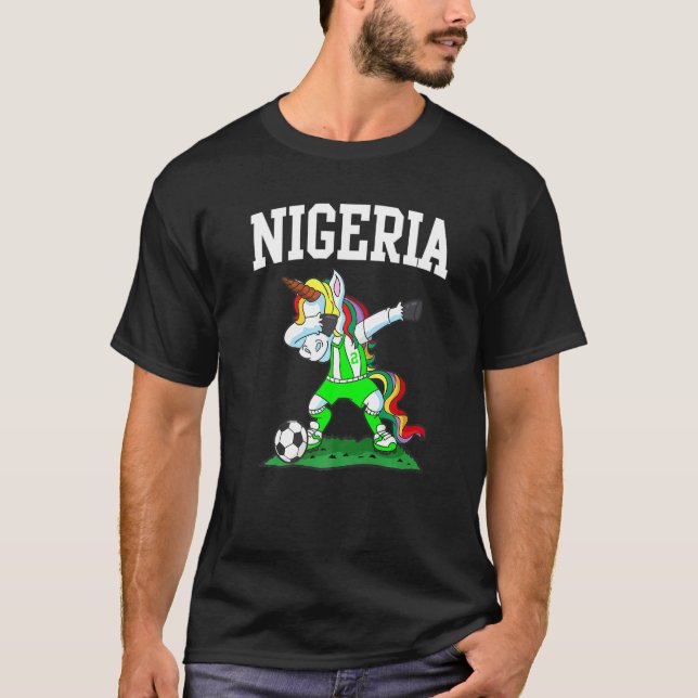 Dabbing Soccer Unicorn Nigeria Nigerian Football T-Shirt (Front)