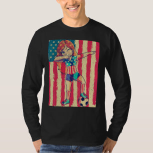 Dabbing Soccer Women Girl USA 4th of July American T-Shirt